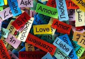 LOVE  Word Cloud printed on colorful paper different languages
