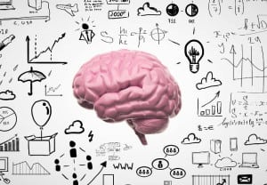 brain 3d with speech bubbles