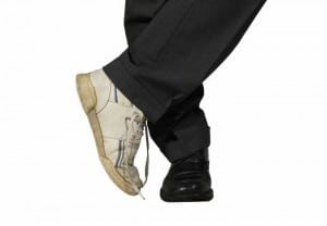Man wearing suit and sport and elegant shoes