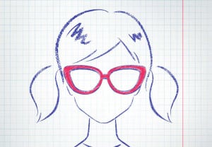 Female avatar drawn on checkered school notebook paper. Vector illustration.