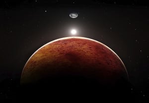 Planet Mars with moon, illustration