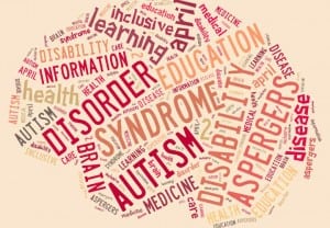 Illustration with word cloud on disease Autism